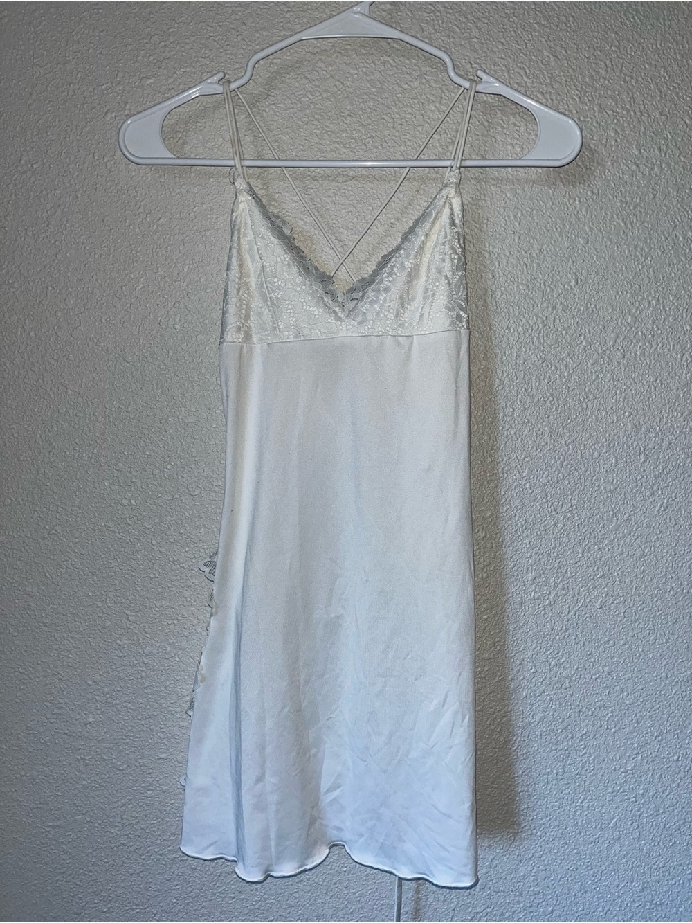 SHEIN White Satin Lace-Trim Slip Dress